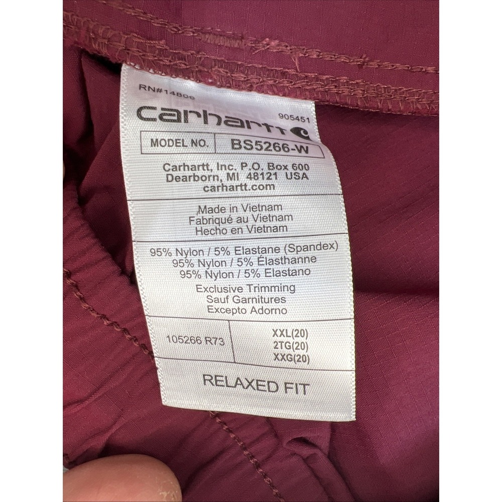 Carhartt Women's Force Ripstop Work Shorts 2XL Burgundy BS5266‑W Relaxed Fit NWT - Picture 7 of 16